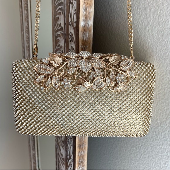 Gold rhinestone and satin evening clutch - Picture 2 of 7